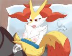  2019 anthro braixen breasts canid canine clothing female fenefell fur hi_res mammal nintendo nipples open_mouth pok&eacute;mon pok&eacute;mon_(species) pussy red_eyes signature solo tongue tongue_out translucent translucent_clothing video_games 