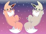  3_toes abstract_background ambiguous_gender black_nose black_pawpads brown_eyes brown_fur brown_pawpads chest_tuft duo ears_up eevee fluffy fluffy_ears fluffy_tail fur grey_fur happy long_ears looking_at_viewer nintendo opiodae pawpads pok&eacute;mon pok&eacute;mon_(species) shiny_pok&eacute;mon snout sparkles toes tongue tuft video_games white_fur 