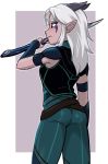  2019 clothed clothing female hair holding_object holding_weapon horn humanoid solo ta-na the_dragon_prince weapon white_hair 