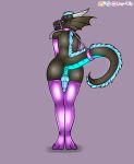  2019 anthro bdsm blue_hair bondage bound clothing collar dragon erection gag gagged gloves hair handwear hi_res horn imreth knot legwear male nude open_mouth penis purple_collar reptile ring_gag rubber scalie slit solo standing stockings tail_bondage wingedwilly 