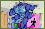  2019 4_arms 4_fingers abs alien antennae_(anatomy) anthro anthrofied balls barely_contained bathroom bathtub big_balls black_claws blue_nose blue_pawpads border chest_tuft claws clothing colored_sketch crotch_tuft digital_drawing_(artwork) digital_media_(artwork) diphallism dipstick_antennae disney duo experiment_(lilo_and_stitch) fingers green_border grin head_tuft huge_balls huge_muscles human hyper inside larger_male lilo_and_stitch looking_at_another macro male mammal maxpany mirror multi_arm multi_limb multi_penis multicolored_antennae muscular nipples notched_ear outside pawpads penis pink_nipples shower_curtain sink size_difference smile stitch_(lilo_and_stitch) tuft underwear 