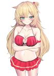  1girl akai_haato blonde_hair breasts cleavage collarbone crossed_arms highres hololive long_hair solo swimsuit swimsuit_skirt tagme tied_hair toshise. virtual_youtuber white_background 
