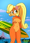  2019 anthro big_ears breasts coco_bandicoot crash_bandicoot_(series) digital_media_(artwork) female hi_res ikaribunbun looking_at_viewer mammal naughty_dog nipples nude outside pussy simple_background smile solo sony_corporation sony_interactive_entertainment video_games 