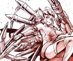  1girl ahoge bow_(weapon) breasts crossbow dual_wielding gatling_gun grin highres holding ishiyumi large_breasts limited_palette missile senki_zesshou_symphogear smile thighhighs weapon white_background yukine_chris 