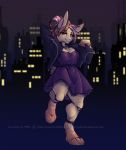  anthro city clothed clothing female hi_res lagomorph leporid looking_at_viewer makeup mammal mascara night potionmastercernun rabbit smile solo standing watermark 