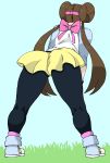  1girl absurdres ass back brown_hair charge_sol game_freak highres long_hair nintendo pokemon pokemon_(game) pokemon_bw pokemon_bw2 poking ribbon self_upload shoes simple_background solo tagme thick_thighs thighhighs thighs 