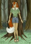  absurd_res anthro bottomwear canid canine canis city clothing domestic_dog dorosheva-e duo female forest hi_res mammal rosy shorts solo_focus tree 