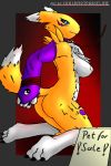  absurd_res bdsm black_sclera blue_eyes bondage bound butt collar couldnotparseline digimon digimon_(species) female fur hi_res leash nude pet renamon simple_background solo 