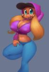  baseball_cap big_breasts bottomwear breasts cleavage clothed clothing donkey_kong_(series) female fully_clothed hat headgear headwear hoodie jeans looking_at_viewer mammal midriff monkey nintendo nipple_outline nitro open_mouth pants primate solo tiny_kong topwear twintails_(disambiguation) video_games 