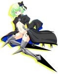  1boy armor armored_boots boots cosplay crossdressing crotch_plate fate/extra fate/extra_ccc fate_(series) green_hair hair_ribbon kisaki030p lio_fotia long_sleeves looking_at_viewer male_focus meltryllis meltryllis_(cosplay) navel promare purple_eyes ribbon short_hair sleeves_past_wrists 