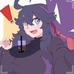  ! ahoge al_bhed_eyes black_dress black_hair blue_eyes blush breast_grab breast_hold breast_squeeze breasts bubble_tea bubble_tea_challenge camera cup dress drinking_straw grabbing hairband haunter hex_maniac_(pokemon) highres jpcampb115 large_breasts long_dress long_hair long_sleeves looking_back messy_hair nervous nervous_smile open_hand open_mouth poke_ball pokemon pokemon_(game) pokemon_rse pokemon_xy purple_hairband sharp_teeth smile sweat sweatdrop sweater teeth tongue tongue_out turtleneck turtleneck_sweater 