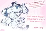  absurd_res anthro balls big_balls big_penis dialogue english_text felid flaccid hi_res looking_at_viewer male mammal maxine-dragon-787 muscular muscular_male pantherine pecs penis pubes smile solo text tiger towel vein 