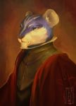  anthro armor beard facial_hair fur hi_res ira-arn lagomorph lomi_loiselle(lolodepuzlo) male mammal pika portrait red_eyes solo 