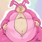  1:1 anthro belly big_belly clothed clothing costume domestic_cat easter eyes_closed felid feline felis fur hand_on_stomach holidays male mammal moobs navel obese obese_male open_mouth open_smile overweight overweight_male raccoonkind smile solo tan_fur tight_clothing wide_hips zipper 