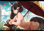  animal_ears beach bikini black_hair blurry blurry_background breasts cleavage cowboy_shot crazy_straw day depth_of_field drinking_straw from_side hair_ornament hairclip hololive leaning_forward long_hair looking_at_viewer majocc_(dusty051) martini medium_breasts multicolored_hair ookami_mio orange_eyes outdoors recording red_bikini red_hair side-tie_bikini smile strap_gap streaked_hair swimsuit tail umbrella viewfinder virtual_youtuber 