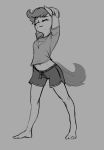  anonymous_artist anthro barefoot bottomwear clothed clothing equid equine female friendship_is_magic horse mammal monochrome my_little_pony navel pony scootaloo_(mlp) shirt shorts topwear 