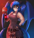  5_fingers animal_humanoid blue_eyes blue_hair breasts digital_media_(artwork) dragon dragon_humanoid female fingers hair hi_res humanoid membrane_(anatomy) membranous_wings solo standing wings xaenyth 