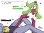  &lt;3 ballbusting blush cock_and_ball_torture duo female fight genital_torture hand_on_hip health_bar hi_res humanoid humor lying machoke male nintendo ouch pain pok&eacute;mon pok&eacute;mon_(species) stomping text tsareena video_games wide_eyed 