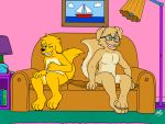  4:3 butt canid canine canis doggettdouglasmcdog domestic_dog eyewear glasses grunting hi_res mammal nude smile sofa 