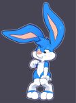  0r0ch1 buster_bunny clothing embarrassed male spandex tight_clothing tight_fit tiny_toon_adventures warner_brothers 