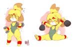  2018 accessory animal_crossing anthro biped blonde_hair blush blush_stickers bodily_fluids breasts brown_ears brown_hair canid canine canis clothing cross-popping_vein dipstick_tail domestic_dog exercise female flexible floppy_ears flying_sweatdrops fur hair headband hi_res holding_object isabelle_(animal_crossing) leotard long_ears looking_at_viewer mammal multicolored_hair multicolored_tail nerdbayne nintendo pawpads ponytail shih_tzu signature simple_background small_breasts solo splits spread_legs spreading sweat sweatdrop tight_clothing toy_dog two_tone_hair two_tone_tail vein video_games weights white_background white_fur white_tail wristband yellow_fur yellow_tail 