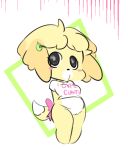 animal_crossing anthro blush blush_stickers bottomless bow breasts canid canine canis clothed clothing domestic_dog female fur hair isabelle_(animal_crossing) low_res mammal nintendo pussy shih_tzu simple_background solo toy_dog vallycuts video_games yellow_fur 