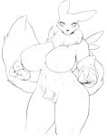  2019 anthro breasts canid canine cervina7_(artist) digimon digimon_(species) front_view hi_res looking_at_viewer mammal nipples nude pussy renamon simple_background standing white_background 
