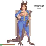  1:1 2019 8_breasts absurd_res alpha_channel animal_humanoid annoyed bethesda_softworks breasts brown_hair camel_toe clothing deathclaw fallout female hair hand_on_breast hi_res horn humanoid multi_arm multi_breast multi_limb nipples nora_(fallout_4) pip-boy simple_background solo tight_clothing torn_clothing transformation unidentified-tf unseen_character video_games 