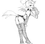  akunim animal_humanoid anthro black_and_white butt clothed clothing cosplay etna felid felid_humanoid feline female finger_in_mouth gloves hair handwear humanoid legwear looking_at_viewer mammal mammal_humanoid membrane_(anatomy) membranous_wings monochrome open_mouth ponytail simple_background solo thigh_highs thundercats thundercats_2011 tongue wilykit wings young 