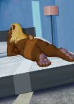  2019 anthro bed bedroom_eyes big_breasts big_butt black_nose blonde_hair breasts brown_eyes brown_fur butt digital_drawing_(artwork) digital_media_(artwork) female fingers fur hair half-closed_eyes hi_res hth_studios lying mammal nude on_bed overweight overweight_female pawpads paws seductive smile solo tall_lizzard_(artist) thick_thighs toes ursid ursine valeriya_(hth) 