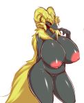  2019 anthro belly big_breasts black_sclera blush breasts capcom digital_media_(artwork) dragon elder_dragon female horn huge_breasts kulve_taroth looking_at_viewer monster_hunter navel nipples nude pussy scalie simple_background slightly_chubby solo tailzkim thick_thighs video_games voluptuous white_background wide_hips 