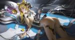  1girl android ass blonde_hair blush green_eyes highres lao_wang lips mechanical_arms mechanical_legs mechanical_parts original 