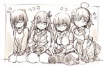  4girls ahoge bare_shoulders breasts cleavage cleavage_cutout collarbone controller detached_sleeves flower game_controller glasses hair_ornament hairclip highres hololive kneeling long_hair long_sleeves miniskirt monochrome multiple_girls nontraditional_miko nosir_onadat open_mouth roboco-san roboco_ch. sakura_miko side_ponytail sitting skirt thighhighs tokino_sora tokino_sora_channel virtual_youtuber yuujin_a_(tokino_sora_channel) zettai_ryouiki 