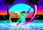  2018 anthro clothed clothing digital_drawing_(artwork) digital_media_(artwork) kaluphee kobold male neon open_mouth palm_tree poi sexotheque smile solo sun sunset swimming_pool tree 