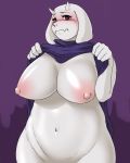  4:5 anthro aoino_broome big_breasts blush bovid breasts caprine clothed clothing clothing_lift female hi_res horn mammal mature_female shirt shirt_lift shy simple_background solo topwear toriel undertale video_games 