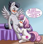  2019 anibaruthecat animal_genitalia animal_penis balls blush cutie_mark dialogue duo english_text equid equine equine_penis female friendship_is_magic hi_res hooves horn inside kiss_mark male male/female mammal medial_ring my_little_pony nude oral penis pterippus rumble_(mlp) sex spread_wings sweetie_belle_(mlp) text underhoof unicorn vein wings young 