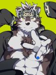  0119_muu 2019 3:4 abs accessory anthro blue_nails canid canine canis chest_fur colored_nails fingernails headband horkeukamui looking_at_viewer male mammal muscular muscular_male nails nipples open_jacket pink_nipples reaching_out smile solo tokyo_afterschool_summoners video_games wolf yellow_eyes 