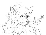  anthro breasts cervid chest_tuft digital_media_(artwork) fangs female fur hair line_art long_hair mammal novacantnames nude ponytail solo tuft water_deer 