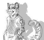  2018 anthro cheetah citrinelle clothed clothing digital_media_(artwork) felid feline king_cheetah looking_at_viewer male mammal simple_background sketch smile solo standing teeth tongue 