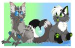  2018 citrinelle digital_media_(artwork) domestic_cat duo felid feline felis feral green_eyes green_nose hair mammal paws simple_background white_hair 