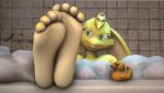  3d_(artwork) 4_toes animated anthro bathtub bubble buckteeth digital_media_(artwork) female foot_fetish foot_focus fur green_eyes jenn_(zp92) lagomorph leporid mammal rabbit rubber_duck solo teeth toes yellow_fur zp92 