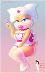  blue_eyes breasts clothing hat headgear headwear hi_res jewelry koopa koopaling legwear lips lipstick makeup mario_bros necklace needle nintendo non-mammal_breasts nurse nurse_uniform scalie shell short_stack sirredbenjamin spike_(disambiguation) stockings thick_lips thick_thighs uniform video_games wendy_o._koopa wide_hips 