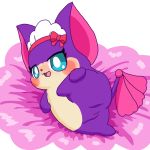  1:1 anthro big_ears blue_eyes blush clothing cocotama eyelashes featureless_limbs female fur hand_on_leg himitsu_no_cocotama looking_at_viewer lying maid_uniform mostly_nude multicolored_fur on_back open_mouth patarina purple_fur pussy ribbons solo tan_fur two_tone_fur uniform 九尾 