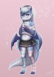  2019 anthro blush clothed clothing cub digital_media_(artwork) dragon female hair hi_res horn kemono sadleen scalie simple_background solo white_hair wings young 