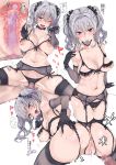  1girl alternate_costume anus blush breasts censored condom condom_in_mouth condom_on_penis cum eyebrows_visible_through_hair garter_straps hair_between_eyes highres kantai_collection kashima_(kantai_collection) large_breasts looking_at_viewer mouth_hold multiple_views nipples one_eye_closed open_mouth penis purple_eyes pussy sex sidelocks silver_hair sweatdrop tongue tongue_out twintails used_condom vaginal wavy_hair yukiguni_yuu 