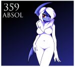  absol anthro anthrofied breasts chest_tuft digital_media_(artwork) featureless_breasts featureless_crotch female fur hair hand_on_hip hi_res inget navel neck_tuft nintendo nude pok&eacute;mon pok&eacute;mon_(species) pok&eacute;morph red_eyes simple_background solo tuft video_games white_fur 