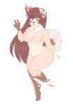  anthro breasts canid canine featureless_breasts female gesture kitsunewaffles-chan looking_at_viewer mammal nude smile solo v_sign wide_hips 