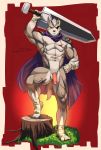  2019 absurd_res anthro armor balls canid canine canis cape clothing digital_media_(artwork) eyewear flaccid fur hi_res holding_object holding_weapon humanoid_penis jrjresq looking_at_viewer male mammal melee_weapon muscular navel nintendo nipples nude penis simple_background solo standing star_fox sword video_games weapon wolf wolf_o&#039;donnell 