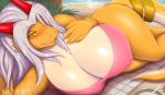  aisyah_zaskia_harnny anthro beach big_breasts blush breasts dragon female harnny horn huge_breasts looking_at_viewer lying nipple_outline on_side open_mouth outside seaside smile solo voluptuous 