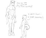  absurd_res age_difference anthro anthro_on_anthro black_and_white blush butt canid canine cub dialogue duo english_text equid equine erection fox foxserx fur hi_res hooves horse interspecies larger_male looking_at_penis male male/male mammal monochrome muscular muscular_male nude older_male penis simple_background size_difference smaller_male standing text white_background young younger_male 
